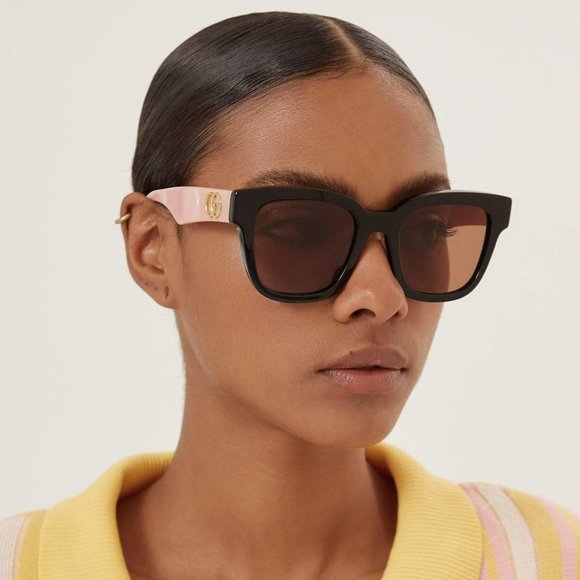 Gucci GG0998S 005 Sunglasses Black Pink Pearl Brown Square Women display picture 2